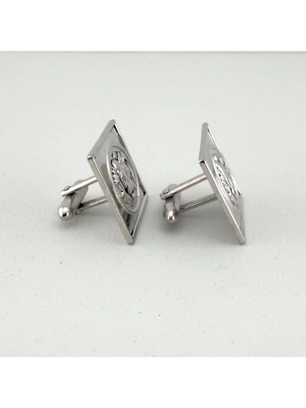 Vintage Silver Tone Lion Cufflinks Set of 2 Square Heraldic